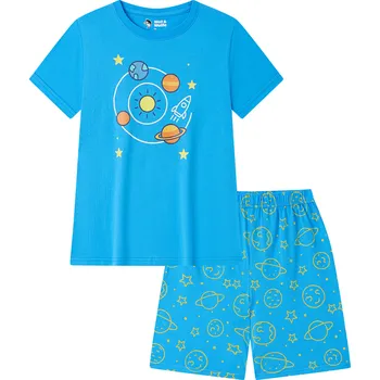 Chlapecké pyžamo Chlapecké bavlněné pyžamo s krátkým rukávem - Wolf & Wolfie S2661, modrá Barva: Modrá, Velikost: 104