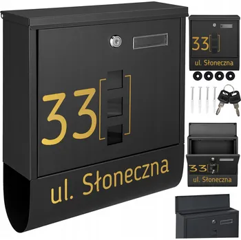 Poštovní schránka ČERNÁ POŠTOVNÍ SCHRÁNKA NA DOPISY, NOVINY + ZLATÝ VZOR