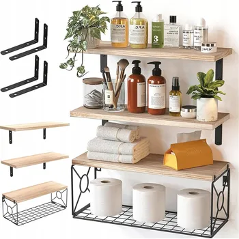 Obraz Nástěnné police PAULOWNIA 3 KUSY S KOŠÍKY DO KOUPELNY KUCHYNĚ LOŽNICE