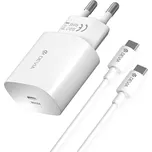 2v1 nabíjecí sada 25W DEVIA pro Apple zařízení - EU adaptér a kabel USB-C / USB-C - bílá