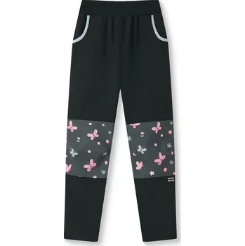 Dívčí kalhoty Dívčí softshellové kalhoty bez fleecu - Wolf & Wolfie B2683, černá / motýlci Barva: Černá, Velikost: 104