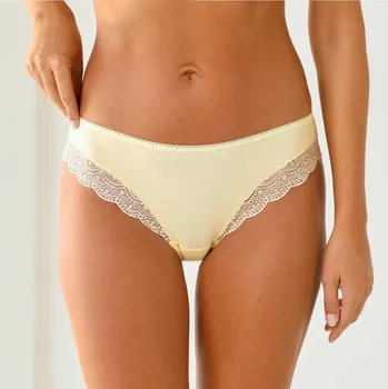 Dámské spodní prádlo Sada 3 kalhotek midi ze strečové jednobarevné bavlny a krajky karamelová+kaštanová+vanilková 34/36