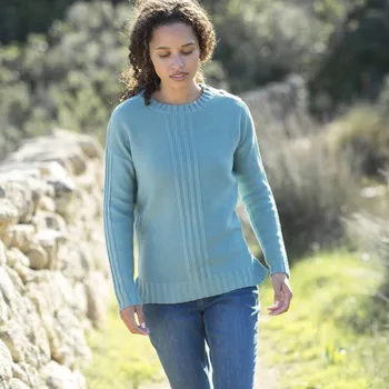 Dámský svetr Pulovr se zapínáním na rameni, z úpletu s plastickým vzorem šedozelená 38/40