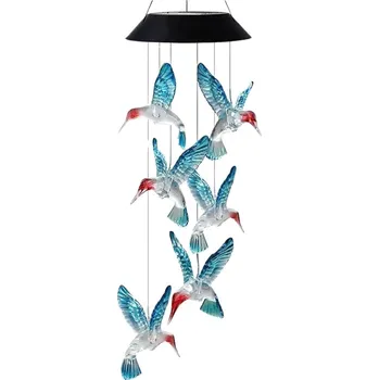 Venkovní osvětlení LEAN 26937 Solární zahradní LED zvonky Kolibříci 70 cm, modré