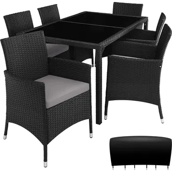Zahradní sestava TecTake GmbH 404320 zahradní ratanový nábytek porto 6+1 vč. ochranné plachty - černá/šedá