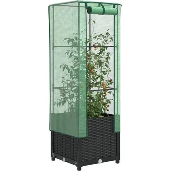 Vyvýšený záhon OMAXI Vyvýšený záhon se skleníkem ratanový vzhled 40 x 40 x 139 cm 310156