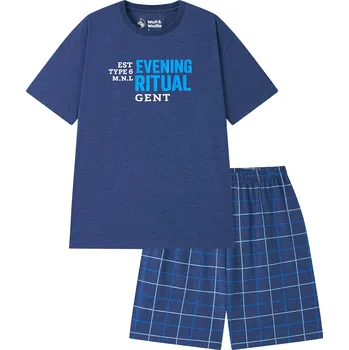 Pánské pyžamo Pánské bavlněné pyžamo s krátkým rukávem - Wolf & Wolfie S2675A, modrá Barva: Modrá, Velikost: M