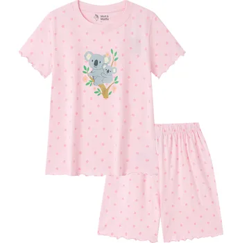 Dívčí pyžamo Dívčí bavlněné pyžamo s krátkým rukávem - Wolf & Wolfie S2663, světle růžová Barva: Růžová, Velikost: 116