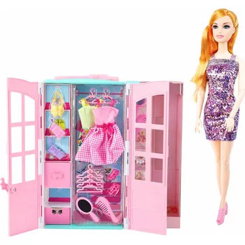 Doplněk pro panenku LEAN Toys 25111 Panenka se skříní, oblečky a doplňky, růžová