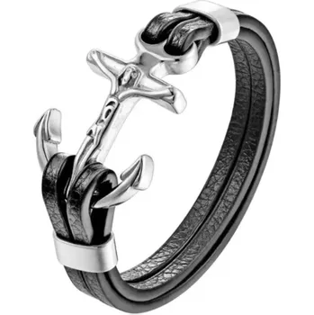 Náramek Gaira Kožený náramek Anchor 3529, Barva stříbrná