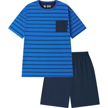 Pánské pyžamo Pánské bavlněné pyžamo s krátkým rukávem - Wolf & Wolfie S2675B, modrý proužek Barva: Modrá, Velikost: L