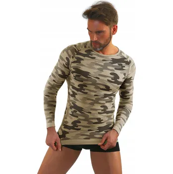 Pánské tričko Pánské termoaktivní tričko s dlouhým rukávem, vojenský vzor maskáčový Písková, velikost S