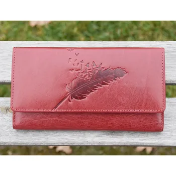 Peněženka Dámská Peněženka - Červená "Peříčko Štěstí" - 541 - Dárek pro ženu