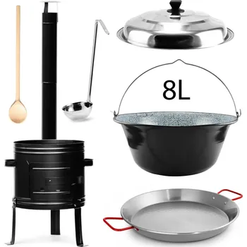 kotlíky Perfect Home Pael-Set-67 Kotlíková souprava 8L, 6ks – kotlina/kotlík/poklice/vařečka/naběračka/paella pánev