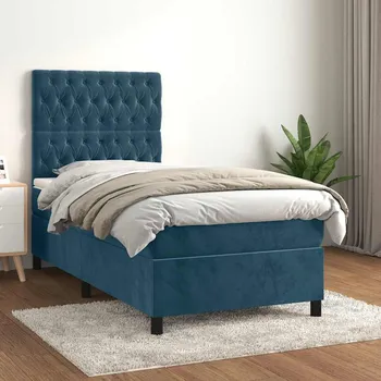 Postel vidaXL Box spring postel s matrací 90x190 cm samet [3143179] Barva: Tmavě moddrá