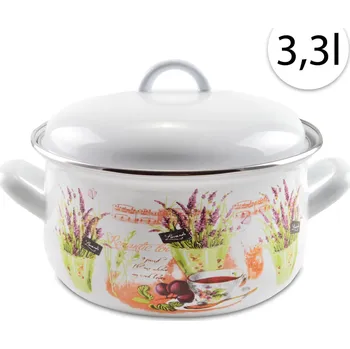 Hrnec Perfect Home 13468 Smaltovaný hrnec 20cm, 3,3l + poklice, bílý, levandule