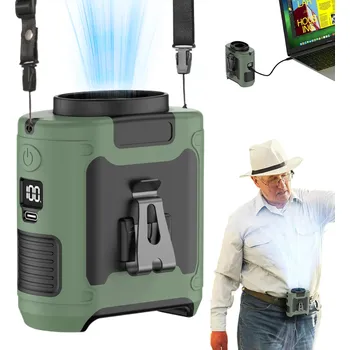 Domácí ventilátor MALÝ VENTILÁTOR NA KRK A PÁS 5 RYCHLOSTÍ 10000MAH LED ČERNÝ ZELENÝ