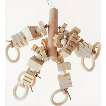 Hračka pro ptáka Hračka pro ptáky - Natural závěsná s kostkami a kuličkami 27 cm