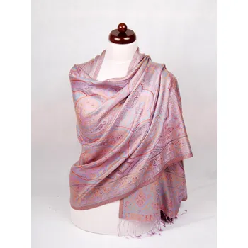 Šála Hedvábná šála Super velká světle fialová s tyrkysovou a žlutou