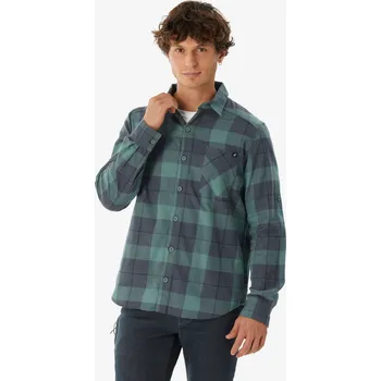 Pánská košile FORCLAZ Pánská turistická košile s dlouhým rukávem Travel 500 M MODRÁ|ŠEDÁ