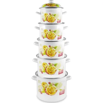 Hrnec TIDAL Smaltované hrnce RŮŽE, 2,8/3,8/6,5/8,2/10,6L, 10ks, TD-1879