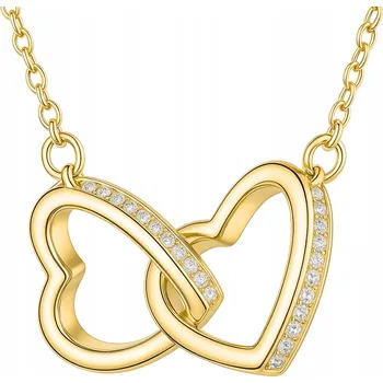 Náhrdelník Zlatý lesklý náhrdelník Dvě Srdíčka 925 Dvojité srdce Láska POZLÁCENÝ 585