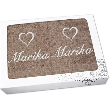 Ručník Dárková sada ručník + osuška se jménem ratanika tmavě béžová Srdce