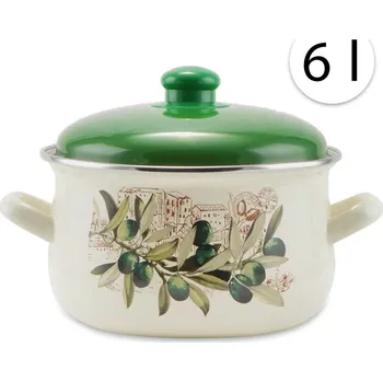 Perfect Home 14830 Smaltovaný hrnec 24cm,6l + poklice, bílý, oliva