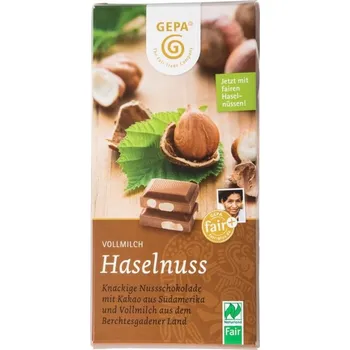 Čokoládová tyčinka Gepa Bio mléčná čokoláda s lískovými oříšky 100 g