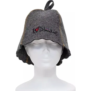 Klobouk do sauny vlněný - šedý s výšivkou "I love Slovakia"