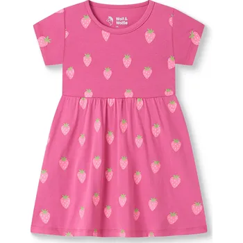 Dívčí šaty Dívčí bavlněné šaty - Wolf & Wolfie S2614A, tmavě růžová Barva: Růžová, Velikost: 104