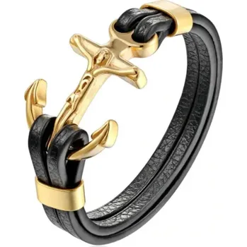 Náramek Gaira Kožený náramek Anchor 3529, Barva zlatá