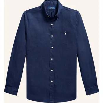 Pánská košile Polo Ralph Lauren Pánská Lněná Košile Custom Fit, tmavě...