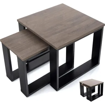 Konferenční stolek LoftWood Duo – set kávových stolků v industriálním stylu 2v1, dub hnědý