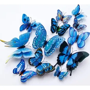 Dekorativní magnet Carnet 3D Motýli 12 ks magnetky nebo samolepky modrá