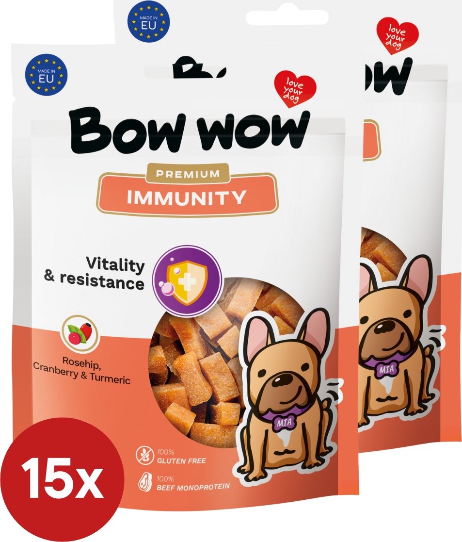 Bow Wow Premium Immunity – Pamlsky pro podporu imunity a kloubů, Brusinky & Kurkuma BOX