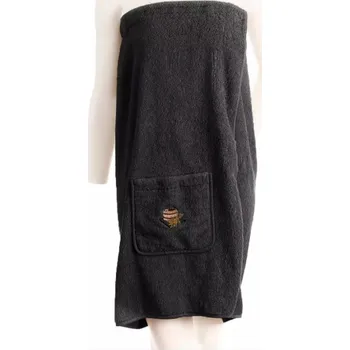 Kilt do sauny froté dámský - černý, s výšivkou vědra