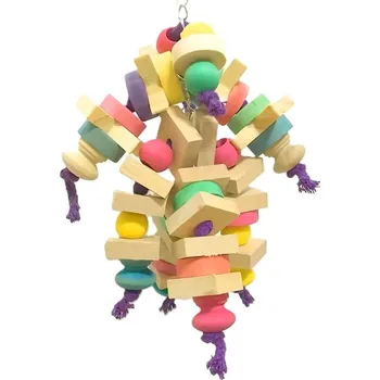 Hračka pro ptáka Hračka pro ptáky - Natural závěsná s kostkami a kuličkami 22 cm