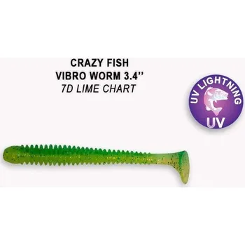 Umělá nástraha Gumová nástraha Crazy Fish Vibro Worm 8,5cm 7D Lime chart (5ks)