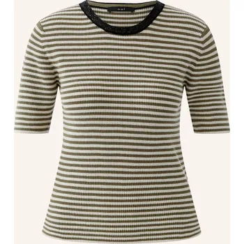 Dámský svetr Oui Dámské Pletené Tričko S Flitry, khaki / krémová, 44