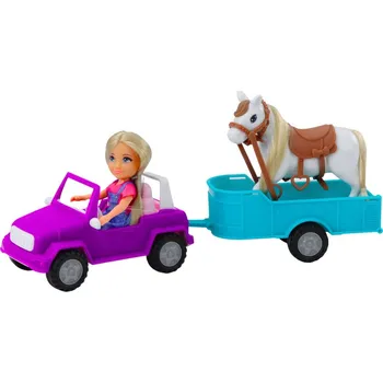 Panenka LEAN Toys 24473 Panenka Ankiki s kabrioletem, přívěsem a koněm