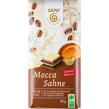 Čokoládová tyčinka Gepa BIO bílá čokoláda a krémová čokoláda Mocca, 80g