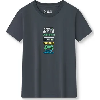 Chlapecké tričko Chlapecké bavlněné tričko s krátkým rukávem - Wolf & Wolfie S2602, tmavě šedá Barva: Tmavě šedá, Velikost: 116