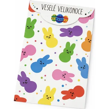 Velikonoční dekorace Velikonoční kartička na perníček „Veselé Velikonoce“ 17 × 11 cm – balení 5 ks  (ZAJÍČCI)
