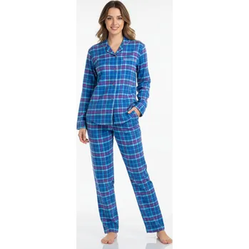 Dámské noční prádlo LUIZ Dámské flanelové pyžamo Sabina 2135 károvaná modrá Velikost: XXXL