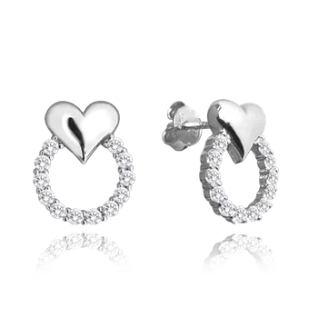 Náušnice Moonlit Stříbrné náušnice srdíčka s kruhem zirkonů
