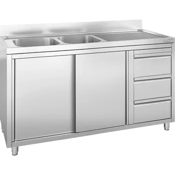 Nerezový dřez vasegastro Nerezová gastro dřezová skříňka 2000×600 mm – 2 dřezy vlevo, 3 zásuvky, posuvné dveře