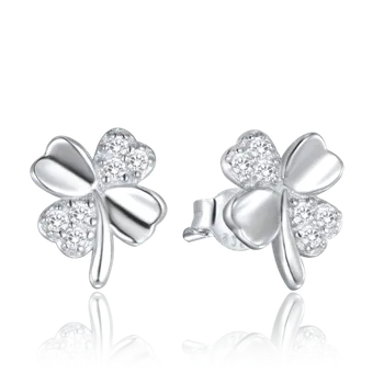 Náušnice Moonlit Stříbrné náušnice ve tvaru čtyřlístku se zirkony