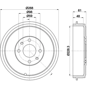 Brzdový buben Brzdový buben, , 1608945480, 1617329080, 424755, 424758, HELLA, 8DT 355 301-091