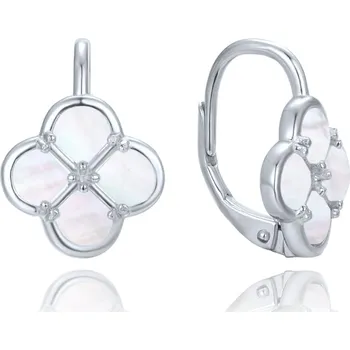 Náušnice Moonlit Stříbrné náušnice čtyřlístky s bílou perletí